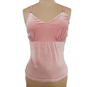 Chadwicks Vintage Pink Velvet Camisole Ruched V-Neck Tank Top Medium Coquette